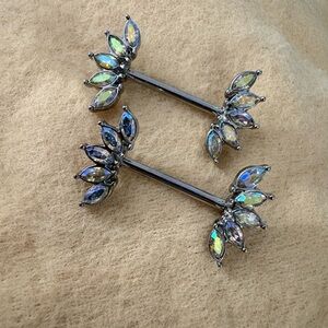 Surgical Steel Iridescent Gemstone Nipple Piercing Jewelry